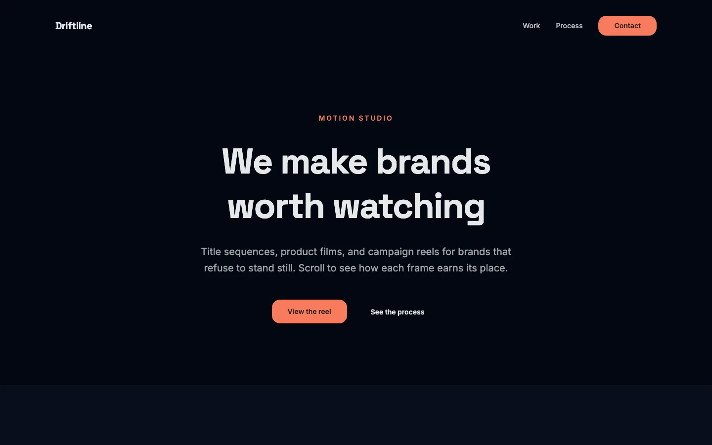 Motion studio landing — horizontal scroll portfolio