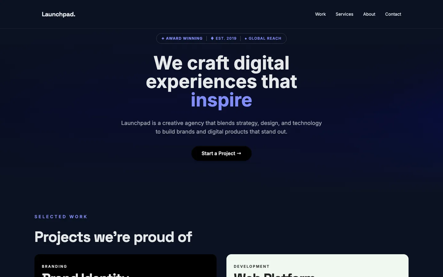 Agency — bold case cards