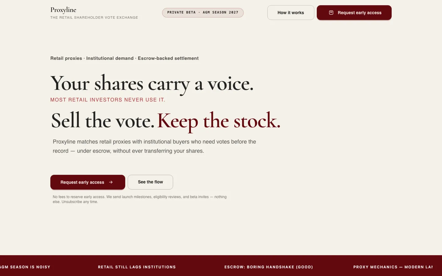 Shareholder vote exchange landing — governance fintech