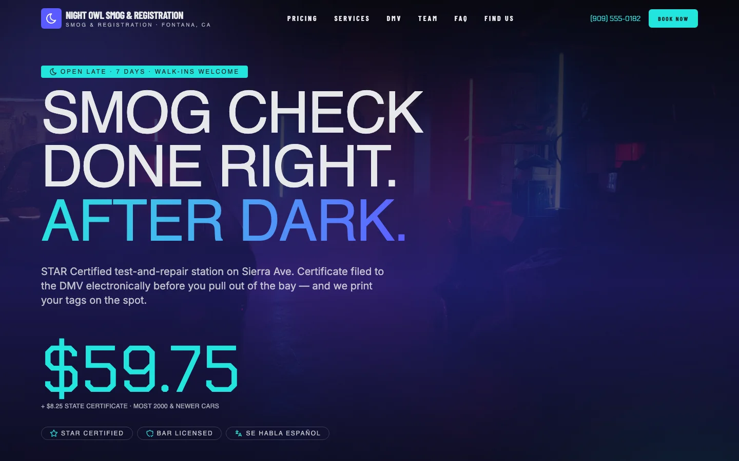 Night Owl Smog & Registration — Night Shift